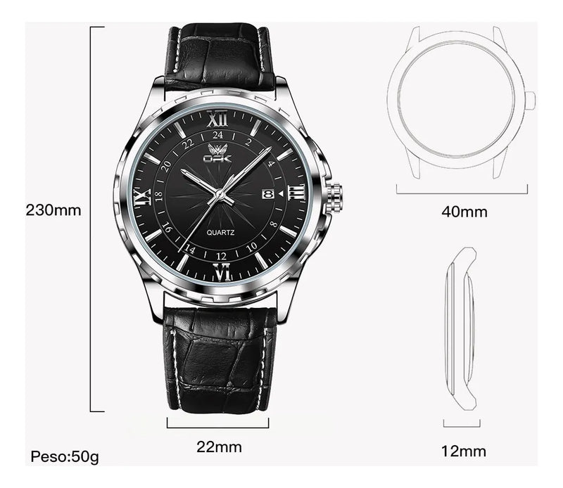 Relógio Masculino Preto Couro Luminoso Quartzo 6003