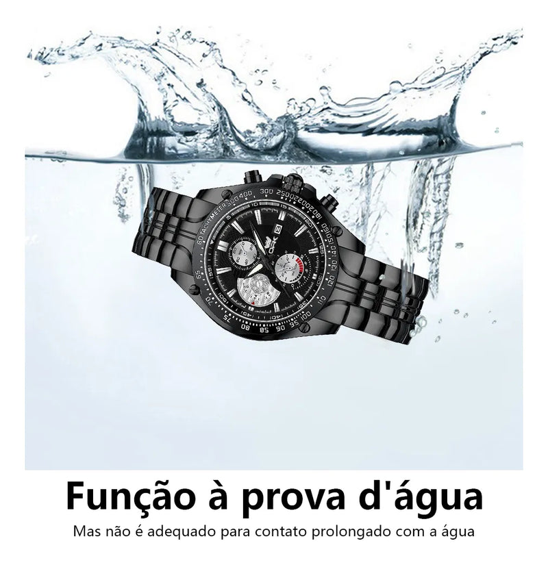 Opk Relógio Masculino Preto Original Em Aço Inoxidável 6020