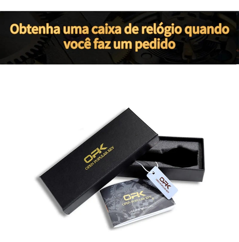 Relógio Masculino Preto Couro Luminoso Quartzo 6003