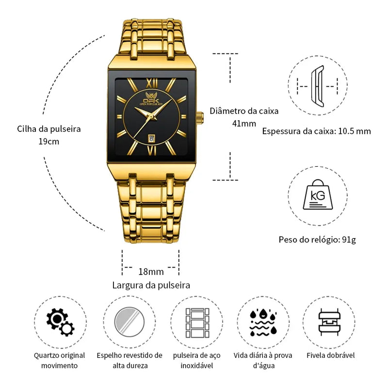 Relógio Masculino Dourado Original De Pulso Quartzo 8156