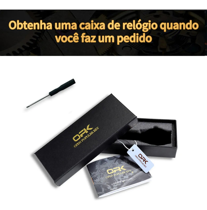 Opk Relógio Masculino Preto Original Aço Quartzo 6040