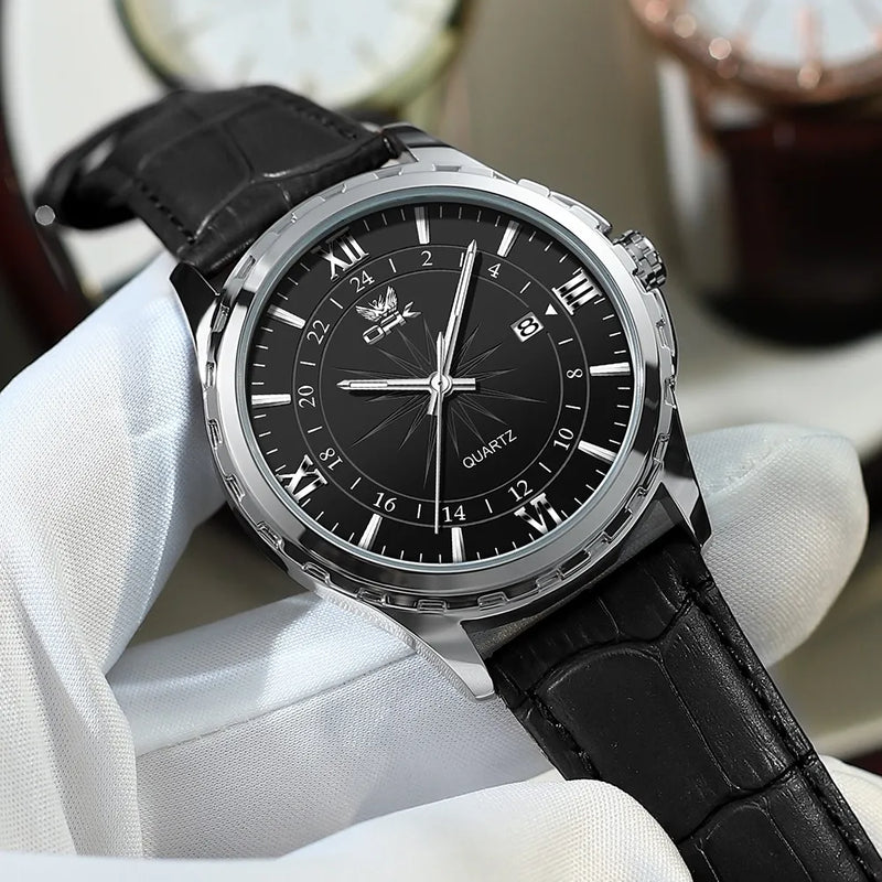 Relógio Masculino Preto Couro Luminoso Quartzo 6003
