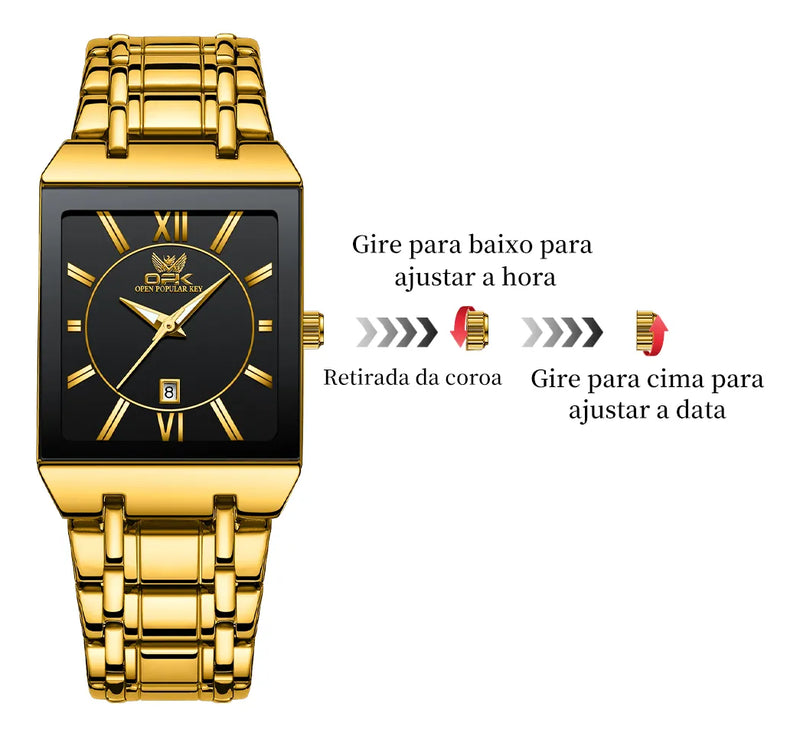 Relógio Masculino Dourado Original De Pulso Quartzo 8156