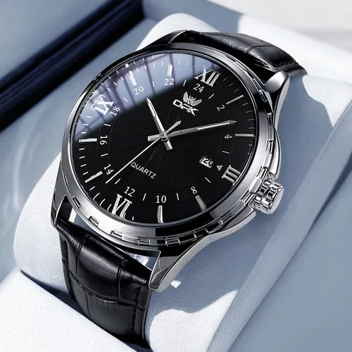 Relógio Masculino Preto Couro Luminoso Quartzo 6003