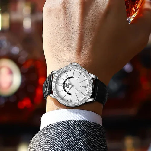 Relógio Masculino Com Pulseira De Couro E Quartzo 6037
