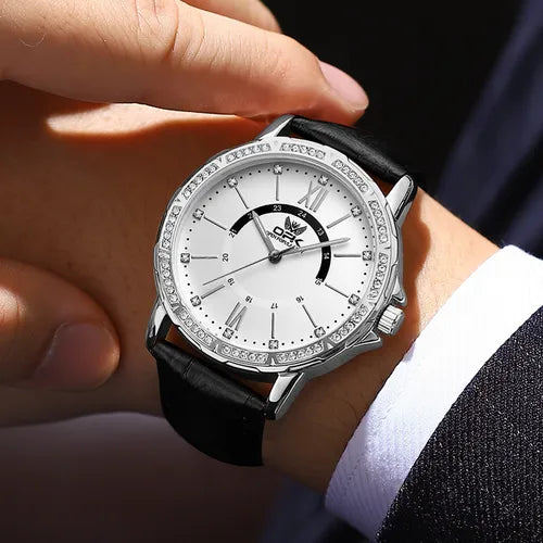 Relógio Masculino Com Pulseira De Couro E Quartzo 6037