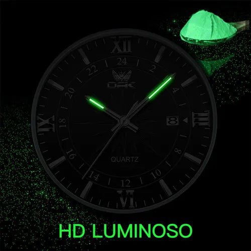Relógio Masculino Preto Couro Luminoso Quartzo 6003