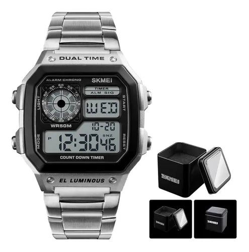 Relógio Masculino Skmei 1335 Retrô Digital Esporte Prata Nf