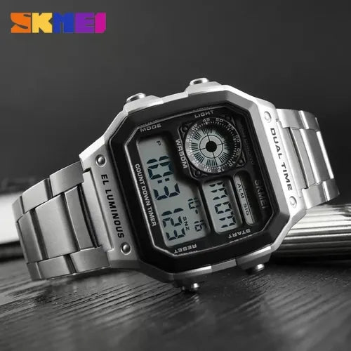 Relógio Masculino Skmei 1335 Retrô Digital Esporte Prata Nf