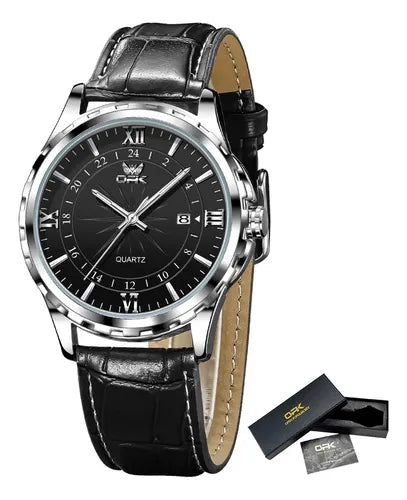 Relógio Masculino Preto Couro Luminoso Quartzo 6003