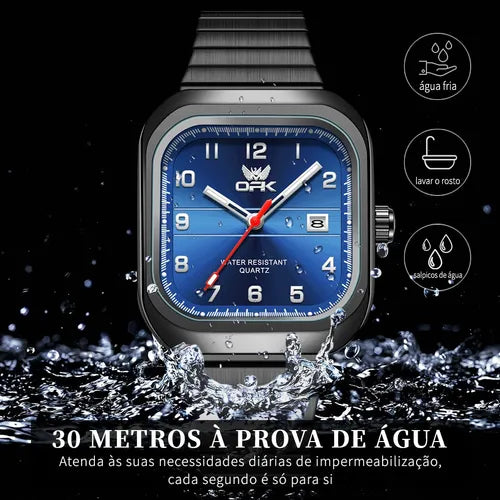 Opk Relógio Masculino Preto Original Aço Quartzo 6040