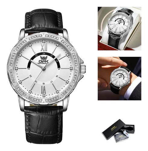 Relógio Masculino Com Pulseira De Couro E Quartzo 6037